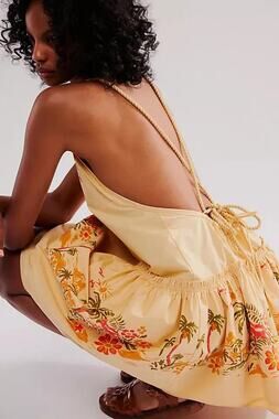 NWT FREE PEOPLE Deserted Island Poplin Mini Dress $128 MEDIUM Apricot Combo